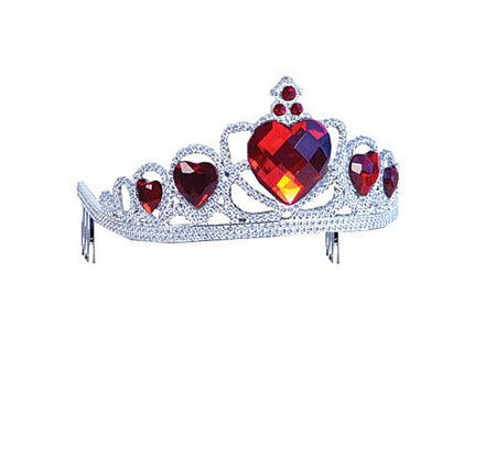 Silver Plastic Tiara - Red Stones