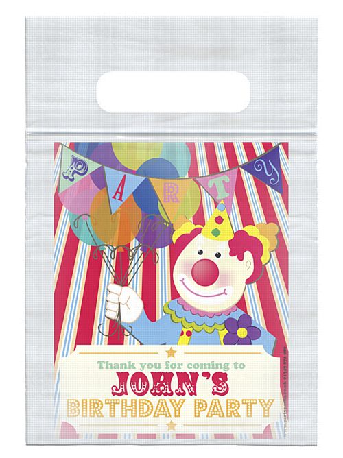 Personalised Clown Themed Card Insert With Sealed Party Bag - Pack of 8