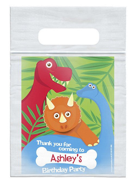 Personalised Dinosaur Themed Card Insert With  Sealed Party Bag - Pack of 8