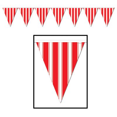 Red and White Striped  'All Weather' Bunting - 3.7m (12') - 12 flags