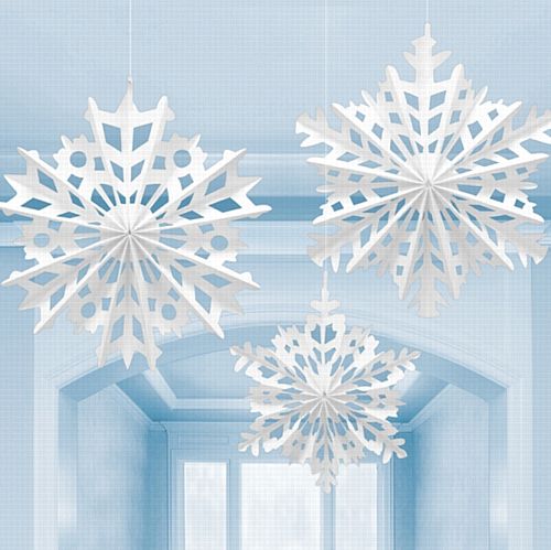 Snowflake Paper Hanging Fan Decoration - Pack of 3