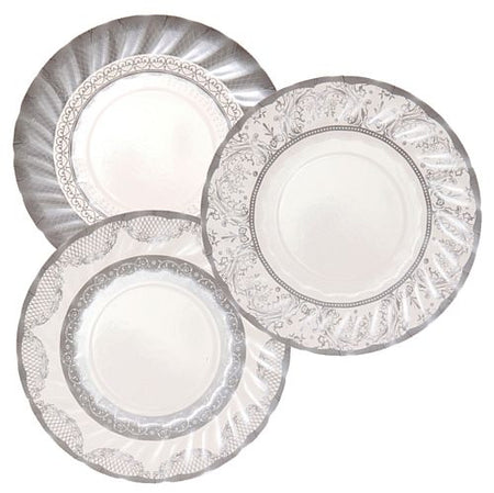 Assorted Party Porcelain Silver Plates - 18cm - Pack of 12
