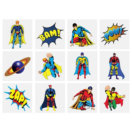 Mini Superhero Tattoos - Assorted Designs - 4cm - Pack of 12
