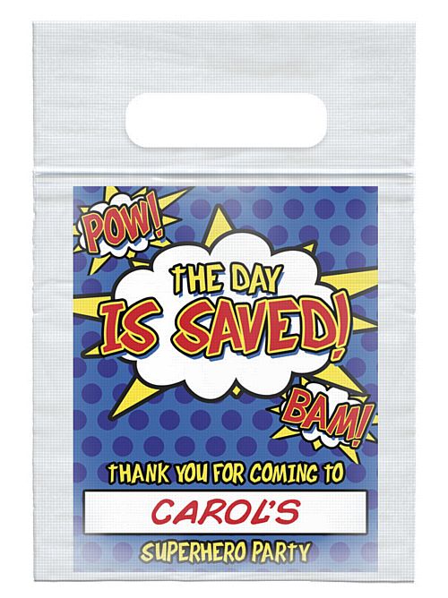 Personalised Heroic Themed Card Insert With  Sealed Party Bag - Pack of 8