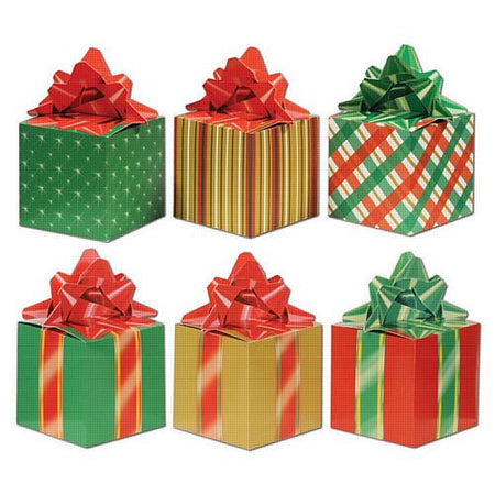 Reversable Christmas Present Shaped Favour Boxes - 8 x 15cm - Pack of 3
