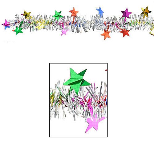 Multicolour Metallic Star Tinsel Garland - 3.66m