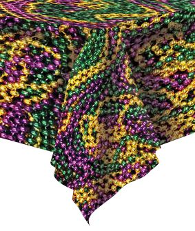Plastic Mardi Gras Beads Tablecloth - 2.74m