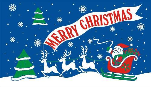 Merry Christmas Blue Polyester Fabric Flag 5ft x 3ft