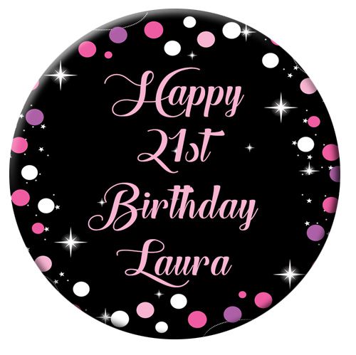 Personalised Badge 58mm- Birthday Sparkle Pink