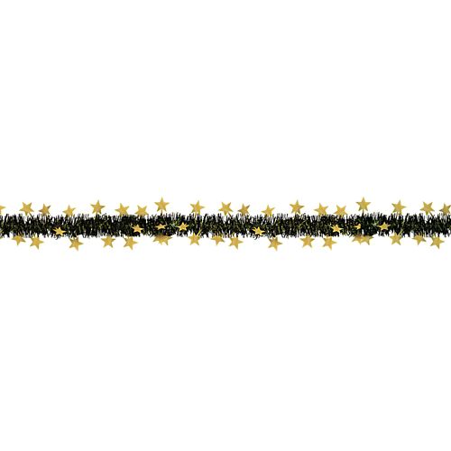 Black & Gold Metallic Star Tinsel Garland - 3.66m