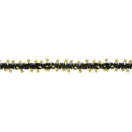 Black & Gold Metallic Star Tinsel Garland - 3.66m