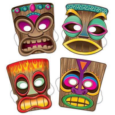 Tiki Masks - Pack of 4 - 25cm