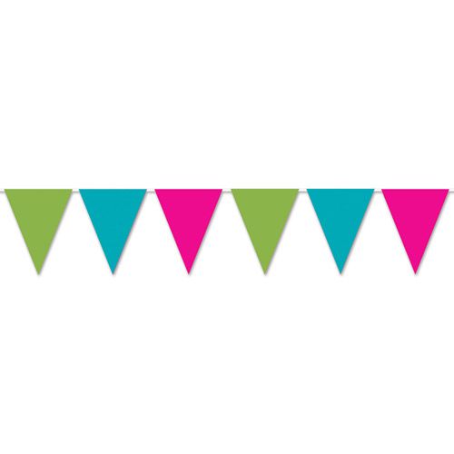 Blue, Pink & Green 'All Weather' Bunting - 3.6m (12 flags)