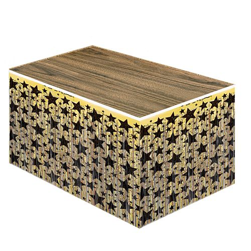 Metallic Table Skirting - Gold with Black Stars - 76cm x 4.3m