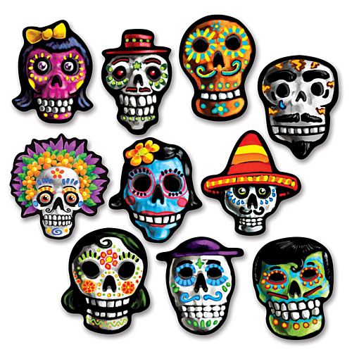 Mini Day of the Dead Cutouts - Assorted Designs - 12.1cm - Pack of 10