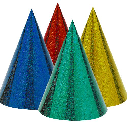 Prismatic Party Cone Hats- Assorted - Pack of 8