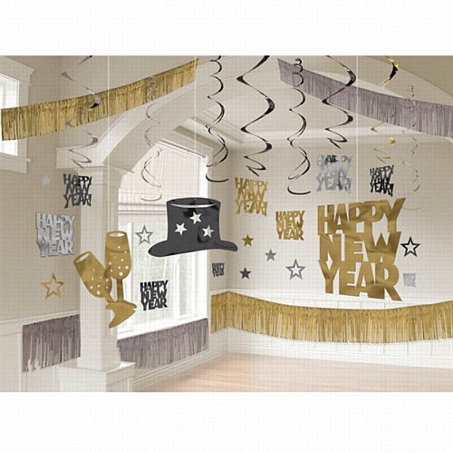 Black, Silver & Gold Giant New Year Room Decorating Kit - 2.74m