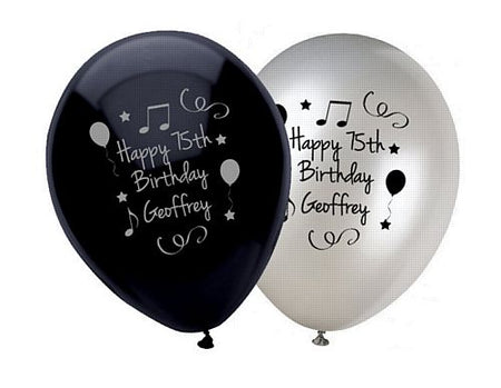 Add Your Name and Age Personalised Balloons - Pack of 50 - Black Birthday