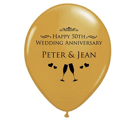 Add Your Names Personalised Balloons- Pack of 50- Golden Anniversary