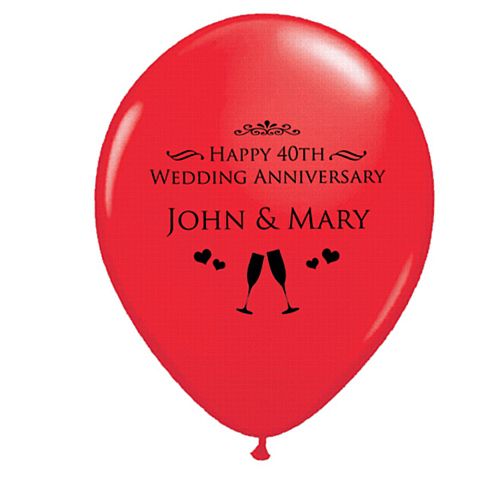 Add Your Names Personalised Balloons - Pack of 50 - Ruby Anniversary