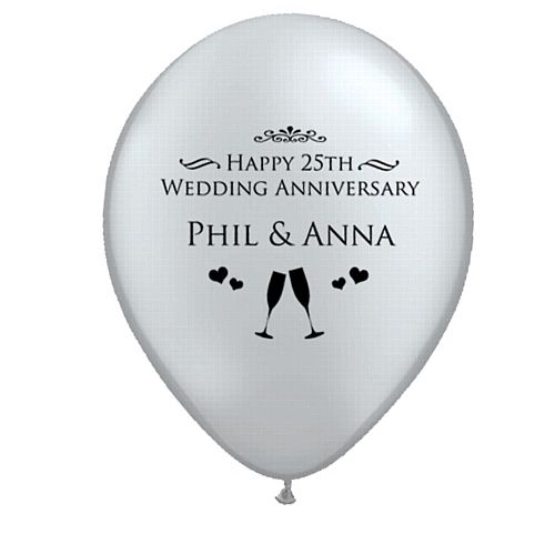 Add Your Names Personalised Balloons - Pack of 50 - Silver Anniversary