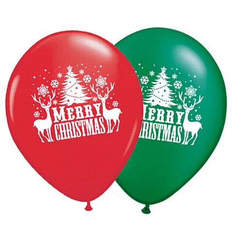 Merry Christmas 10" Latex Balloons Pack of 10- Red & Green