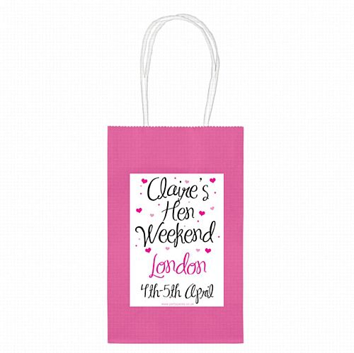 Personalised Hen Party Paper Bags- Hot Pink- Pack of 12
