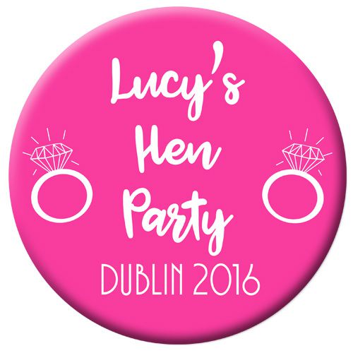 Personalised Hen Party Badge- Pink 58mm- Each