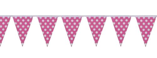Pink and White Polka Dot, Cloth Flag Bunting - 10m - 24 Flags