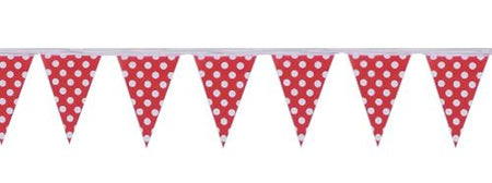 Red and White Polka Dot, Cloth Flag Bunting - 10m - 24 Flags