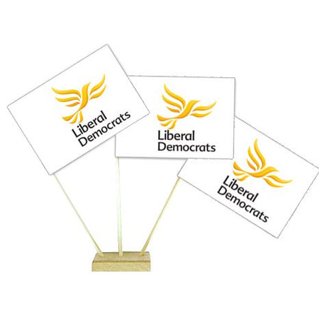 Liberal Democrat Paper Table Flags 15cm on 30cm Pole