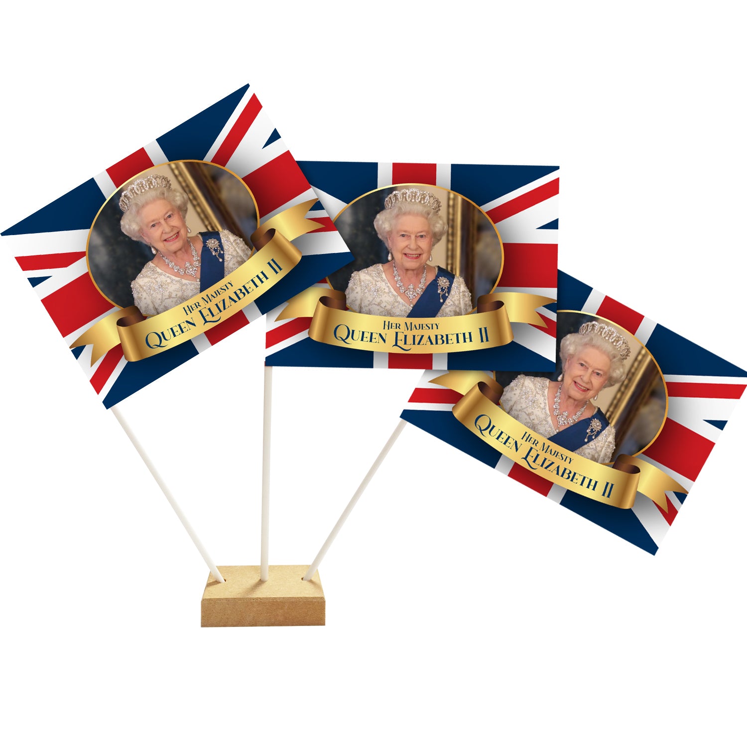 The Queen's Platinum Jubilee Crown Table Flag Decoration - 6" on 10" Pole