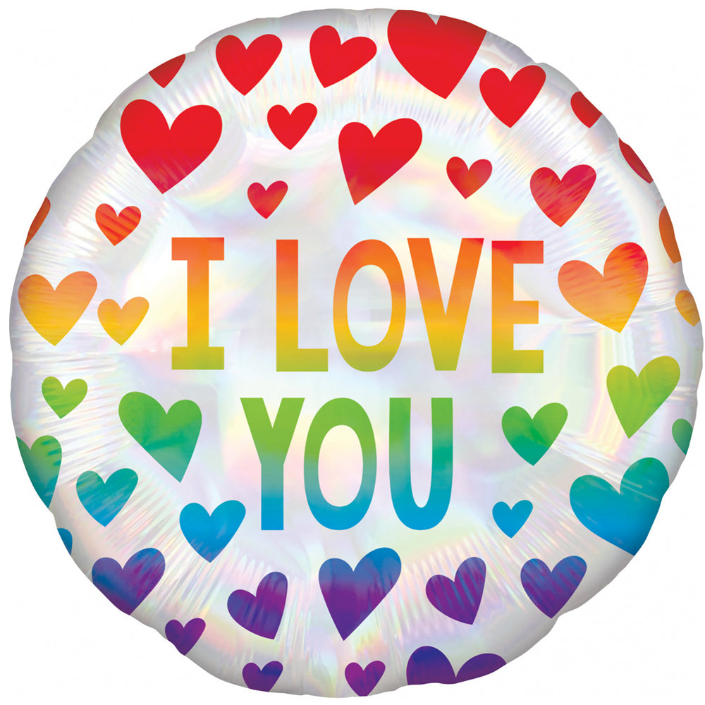 Rainbow Hearts I Love You Foil Balloon - 18"