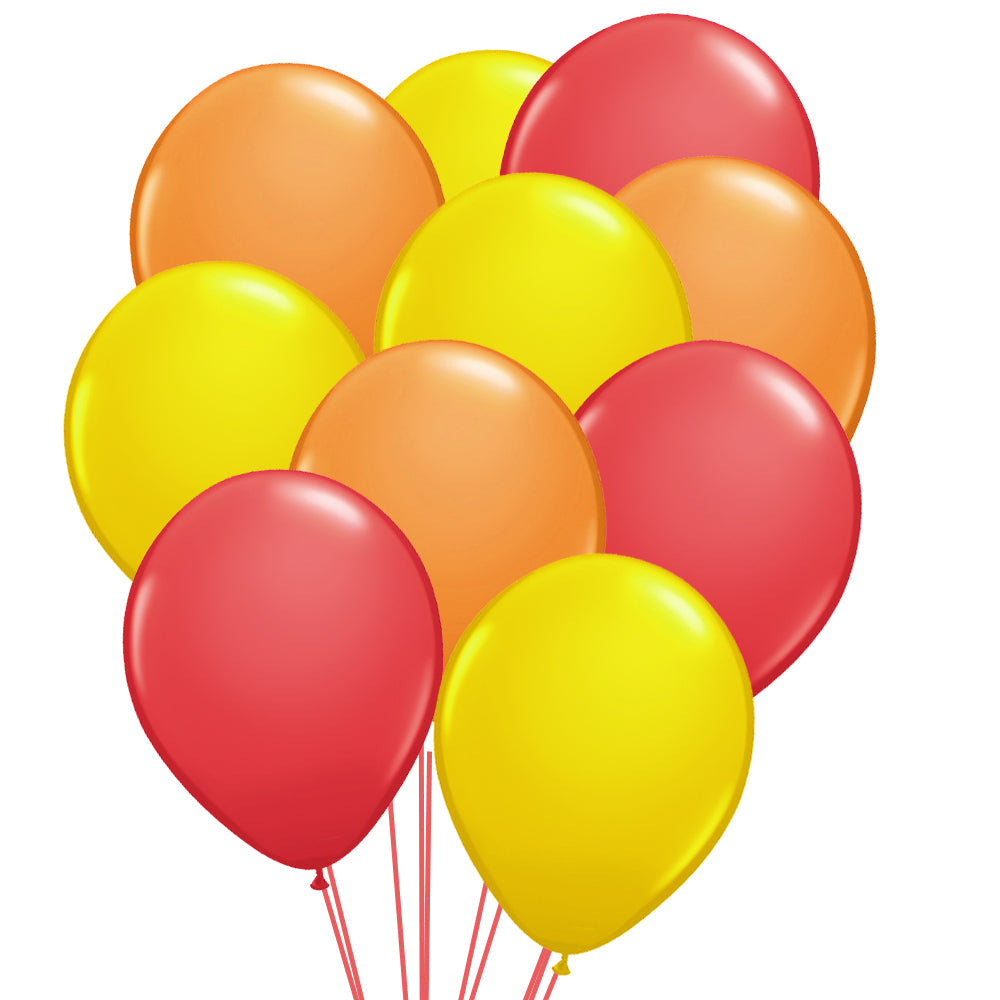 Red, Orange and Yellow Latex Balloons - 10" - Pack of 50