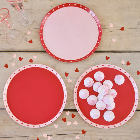 Red and Pink Valentines Heart Plates - Pack of 8