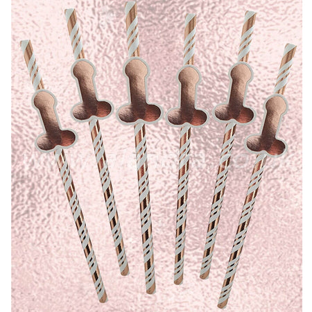 Rose Gold Paper Willy Straws - Pack of 6