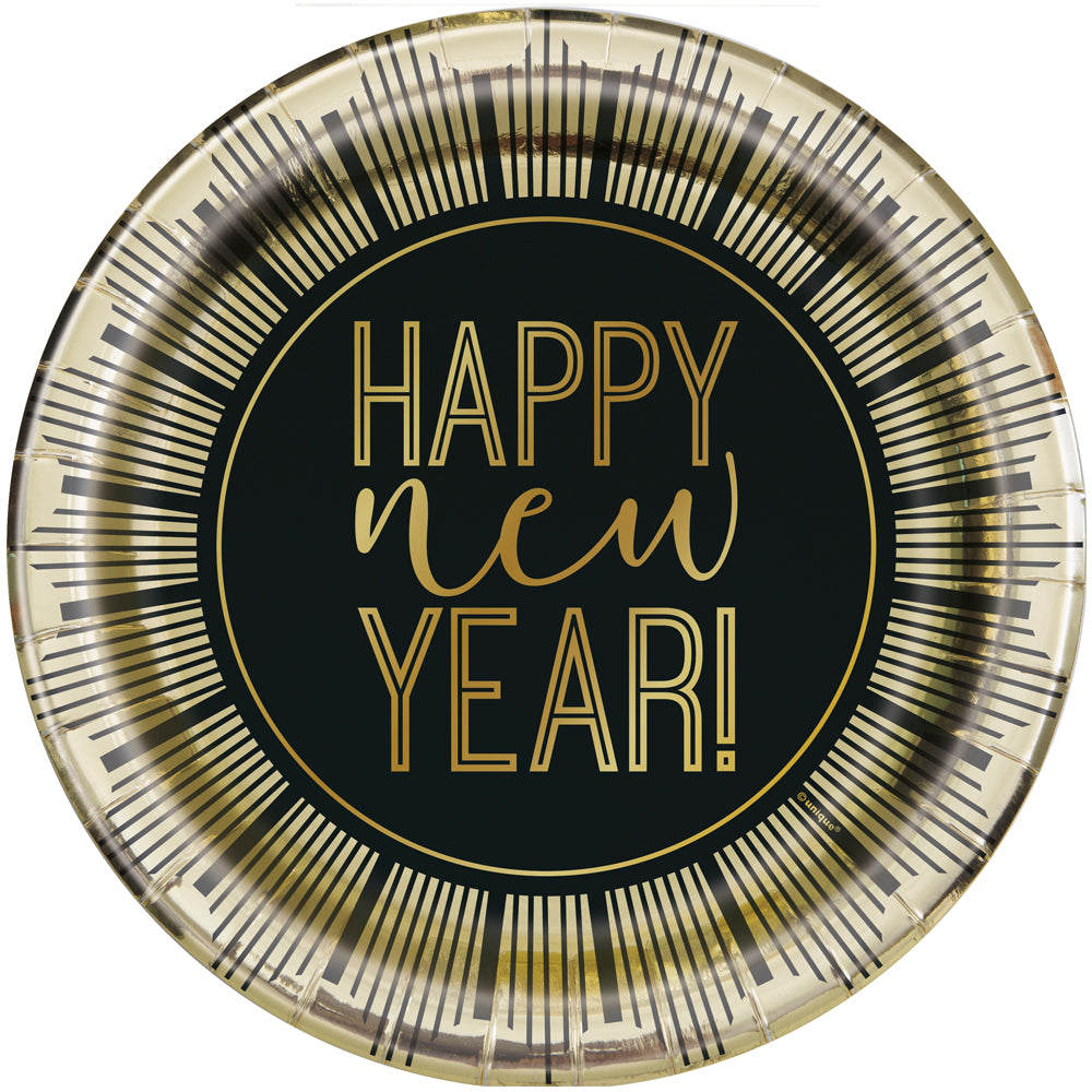 Happy New Year Paper Plates - 22cm - Pack of 8
