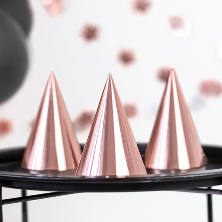 Rose Gold Card Cone Hats - Pack of 6