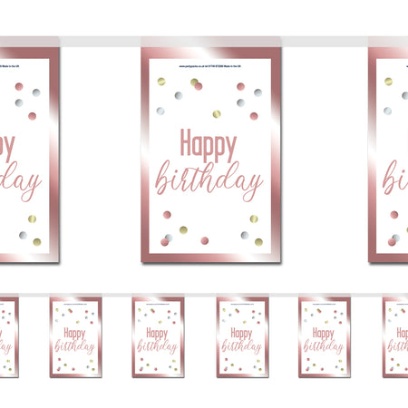 Glitz Rose Gold Happy Birthday Paper Flag Bunting - 2.4m