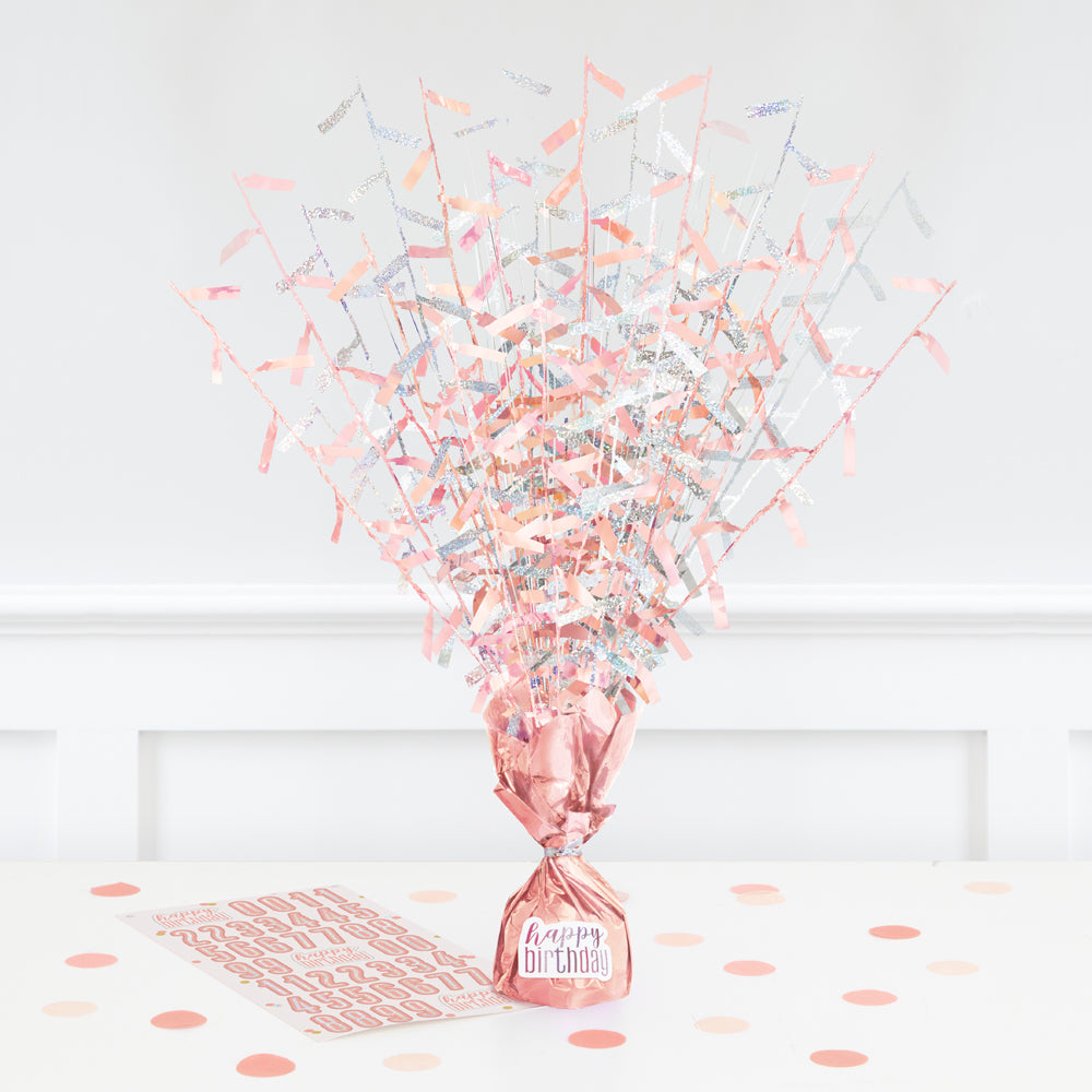 Rose Gold Birthday Glitz Foil Balloon Weight/Centrepiece