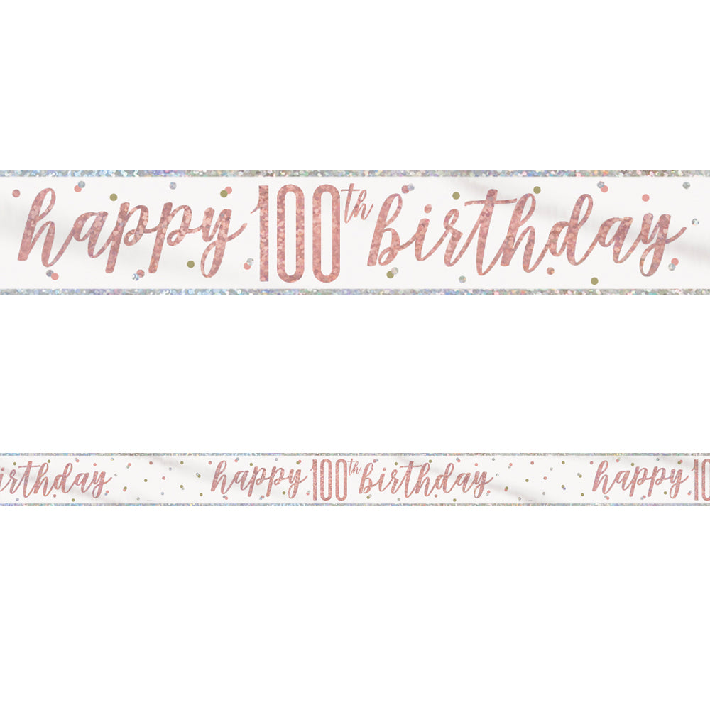 Birthday Glitz Rose Gold Happy 100th Birthday Foil Banner - 2.7m