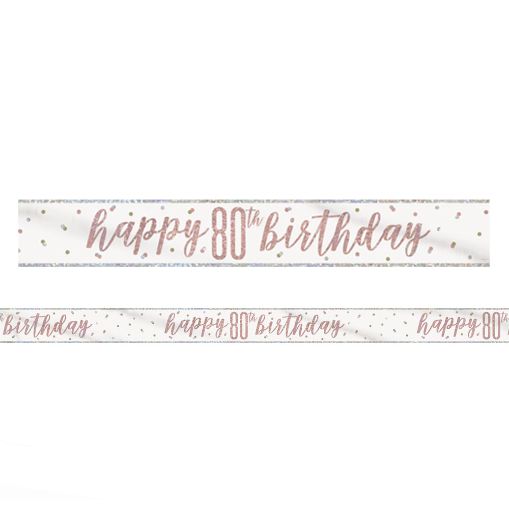 Birthday Glitz Rose Gold '80' Prismatic Banner - 2.7m