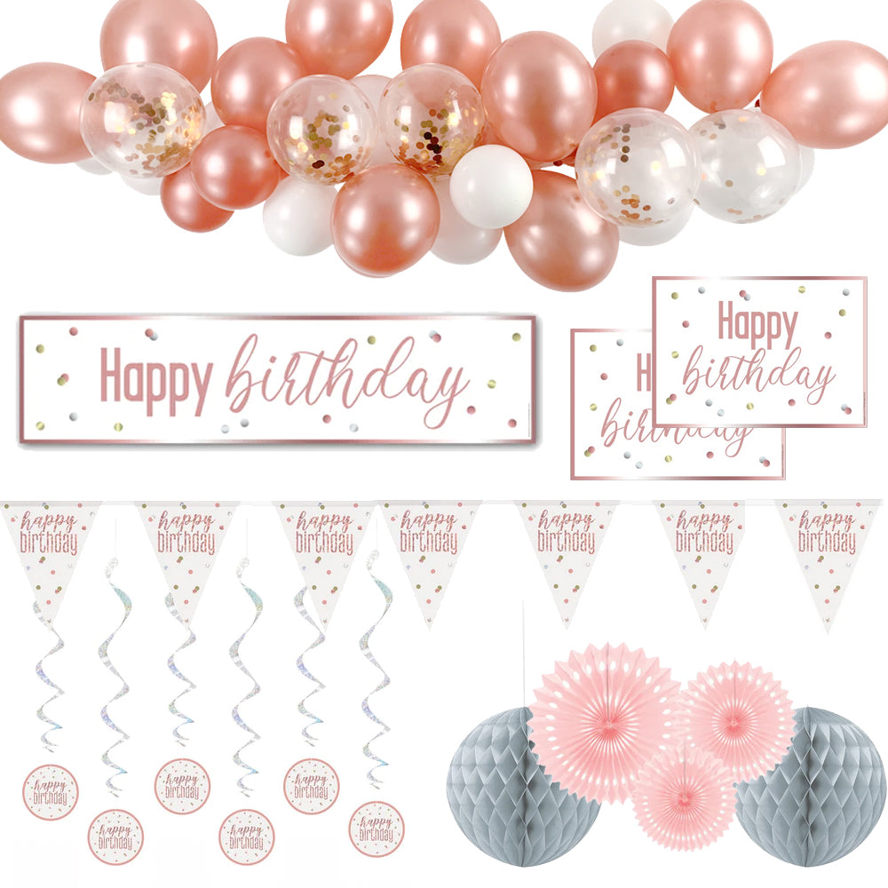 Rose Gold Glitz Happy Birthday Decoration Pack