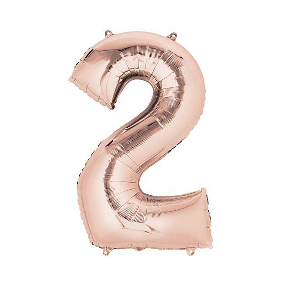 Rose Gold Number 2 Air Filled Foil Balloon - No Helium Required! - 16"