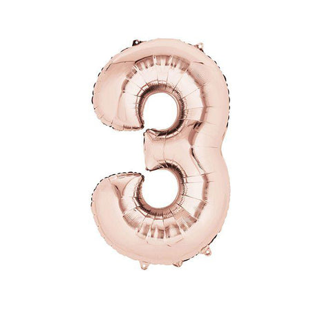 Rose Gold Number 3 Air Filled Foil Balloon - No Helium Required! - 16