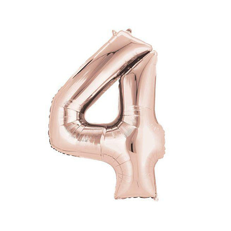 Rose Gold Number 4 Air Filled Foil Balloon - No Helium Required! - 16