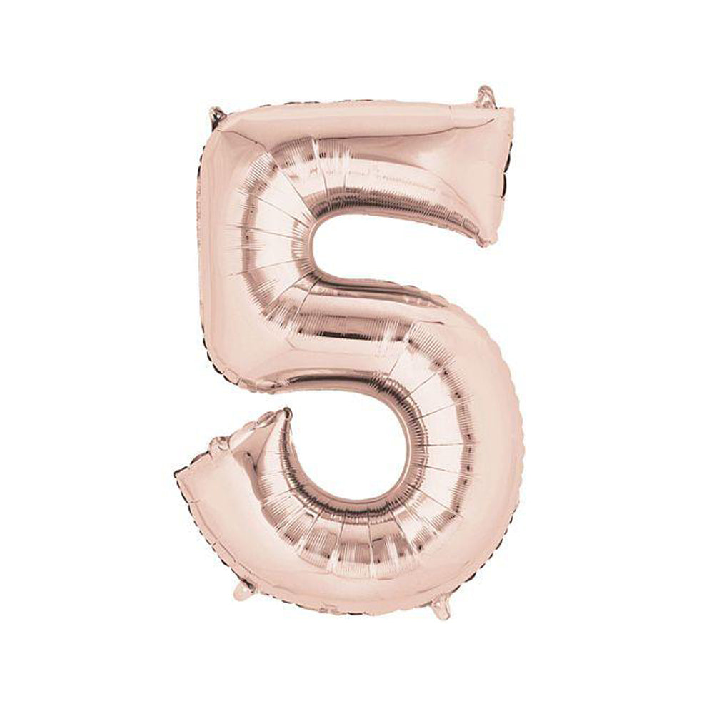 Rose Gold Number 5 Air Filled Foil Balloon - No Helium Required! - 16"