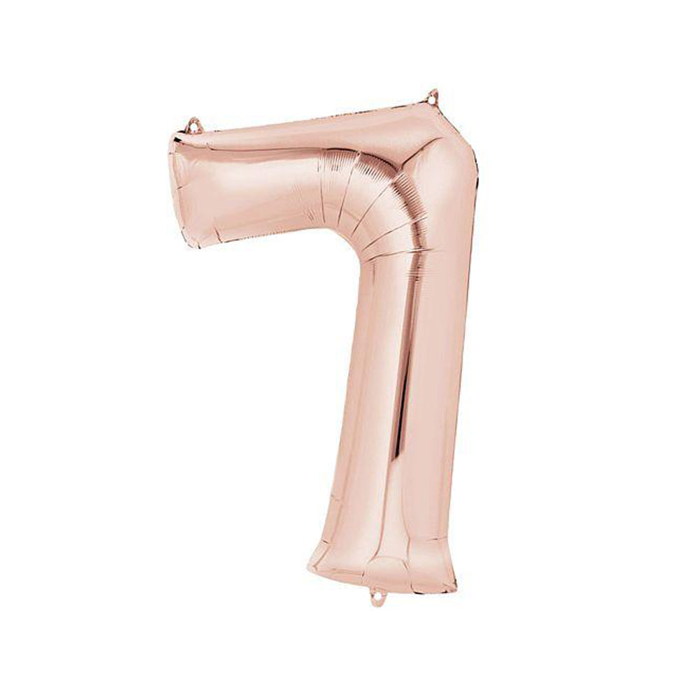Rose Gold Number 7 Air Filled Foil Balloon - No Helium Required! - 16"