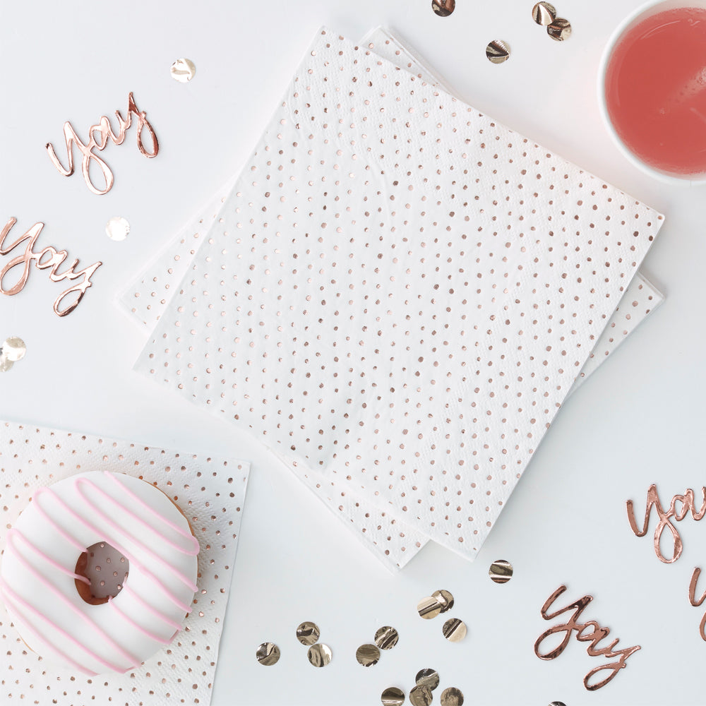 Rose Gold Foiled Spotty Design Napkins - Pack of 16