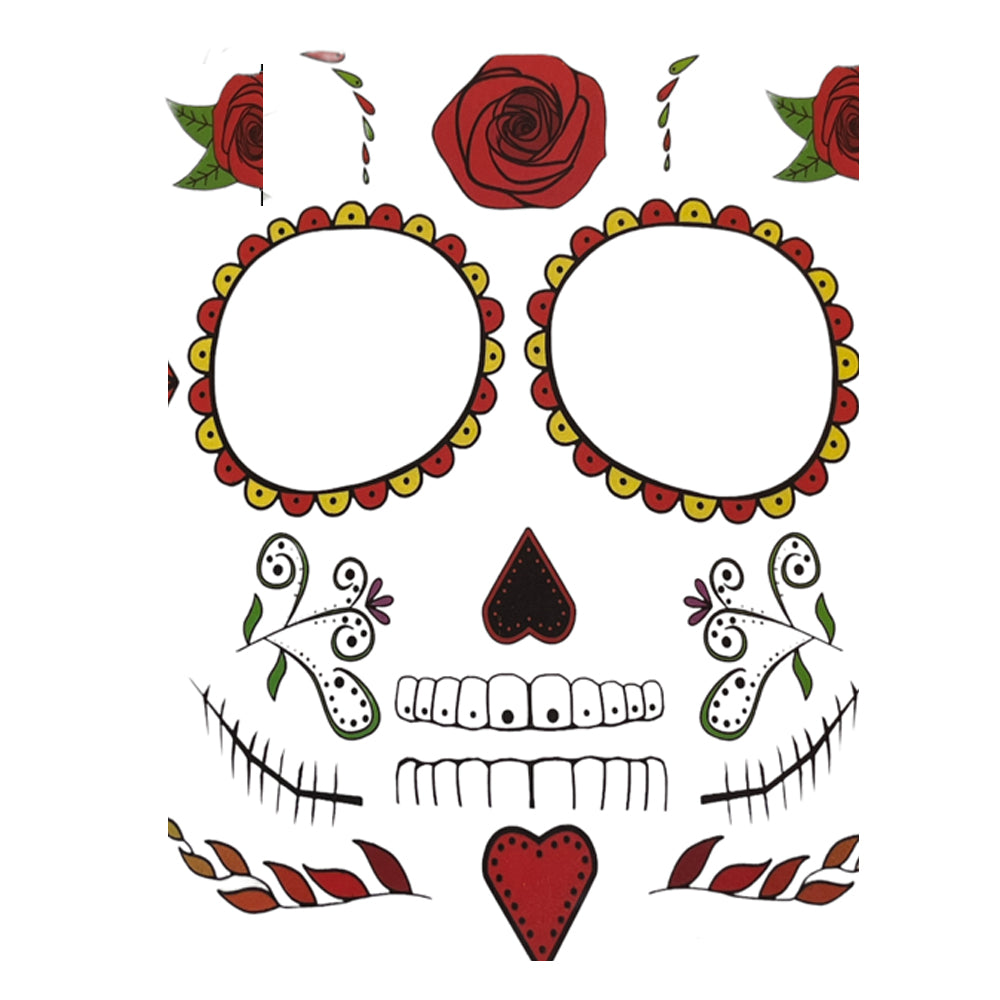 Adult Rose Skull Face Tattoo